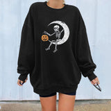 Prettyswomen Halloween Costume Funny Pumpkin Skull Print Funny Women Halloween Sweatshirts Casual Oversized Sweatshirt Streetwear Drop-Shoulder Fashion Tops