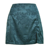 Women Summer Elegant Jacquard Satin Skirt Sexy High Waist Mini Skirt Vintage Zipper Pencil skirt with side Slit Y2K 2000s 90s