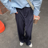 Christmas Gifts  2022 Spring Summer New Stripe Loose Thin All Match Straight Leisure Trousers OL Lady High Waist Casual Wide Leg Pants