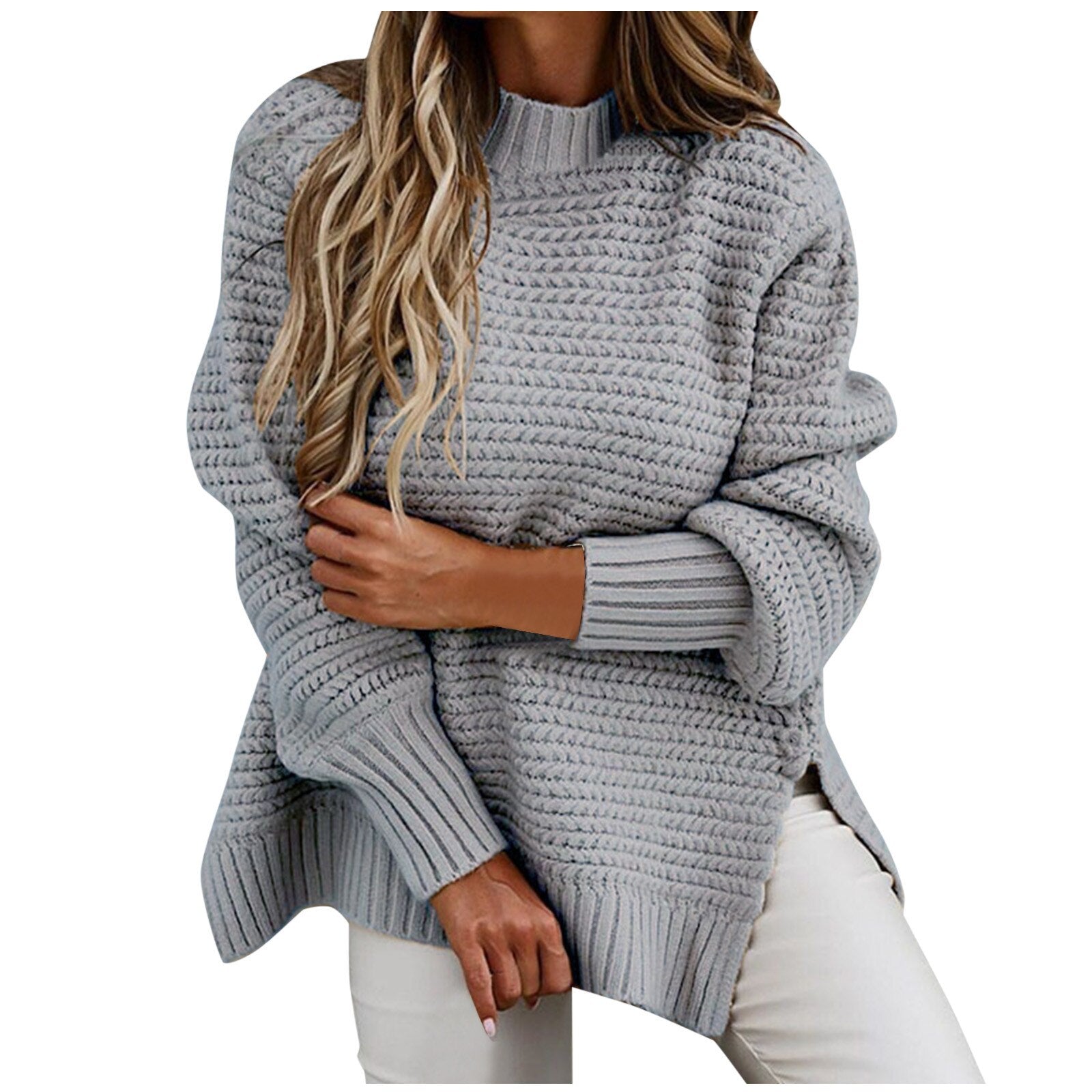 Prettyswomen Women's Sweater Fashion Half High Neck Loose Solid Color Long Sleeve Thick Sweater Pullover Streetwear Autumn Winter Tops Mujer