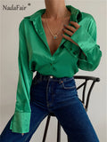Prettyswomen  Silk Women Blouse Shirt Elegant Office Lady Buttons Satin Collar Shirts Chemise Femme Long Sleeve Woman Tops