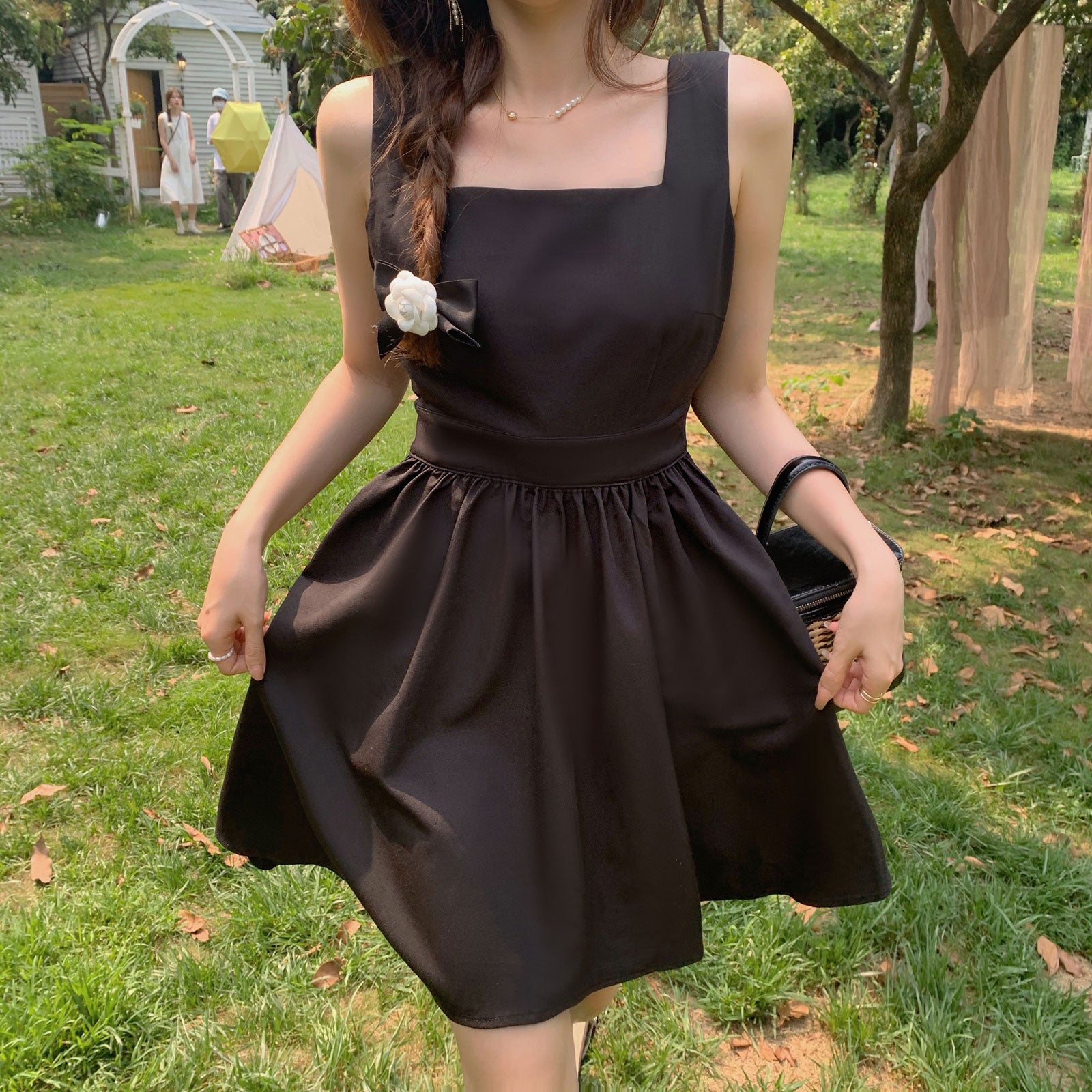 2022 Summer Sexy Tank Dress Women for Party Backless Bowknot Black Hepburn Mini Dresses Sleeveless Korean Vintage Sweet Sundress