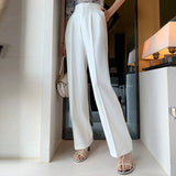 Christmas Gifts Not Transparent White Pants Women High Waist Zipper Pocket Big Large Size Long Wide Leg Trousers