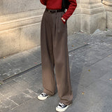 Christmas Gifts Retro Straight Wide Leg Brown Pants Vintage Female Spring New Korean Fashion High Waist Casual Long Coffee Pants White Trousers