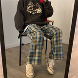 Harajuku Plaid Pants Women Oversize Wide Leg Trousers Female Korean Style High Waist Checkered Pajama 2022 Spring Summer