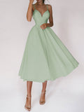 2022 Women Sexy Ball Gown Prom Sage Green Dresses New Lady Solid V Neck Backless Party Slip Summer Elegant Slim Vestido