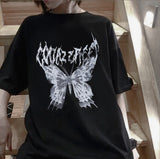 Prettyswomen T Shirt Punk Oversized Butterfly Harajuku Y2K Dark Tops Male Fashion Swag Aesthetic Unisex Hip hop Gothic T-shirts Streetwear