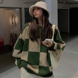Prettyswomen 2022 New Arrival Spring Autumn Winter Korean Style Women Casual Loose Long Sleeve O-Neck Sweater All-Matched Plaid Sweaters P198