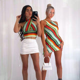 Color Splicing Women's Dress 2022 Summer New Casual Fashion Sexy Irregular Dresses O-neck Striped Sleeveless Dress For Women