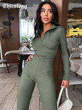 Prettyswomen 2022 Women Turndown Collar Autumn Winter V Neck Long Sleeve Casual Stretchy Plare Straigh Loose Pants Jumpsuits