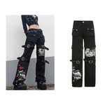 y2k Jeans Retro Sashes Denim Pants Ruched Drawstring Cargo Pants Women Big Pockets Trousers Women Streetwear Jeans 90s