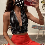 Vintage Printe Vest Corset Summer Beach Clothes Women Cross Sling Crop Top Sexy Sleeveless Y2K Camisole Backless Halter Top 90s