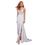 2023 New Arrival Ladies Casual Brand V-Neck Strap Sexy Lace Dress Sleeveless Slit Long Elegant Gown Suitable for Formal Partie