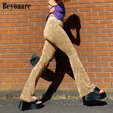 Flare Pants Velvet Flocking Floral Women High Waist Trousers Autumn Winter Khaki Fashion Sexy Hot Girls Y2K Streetwear