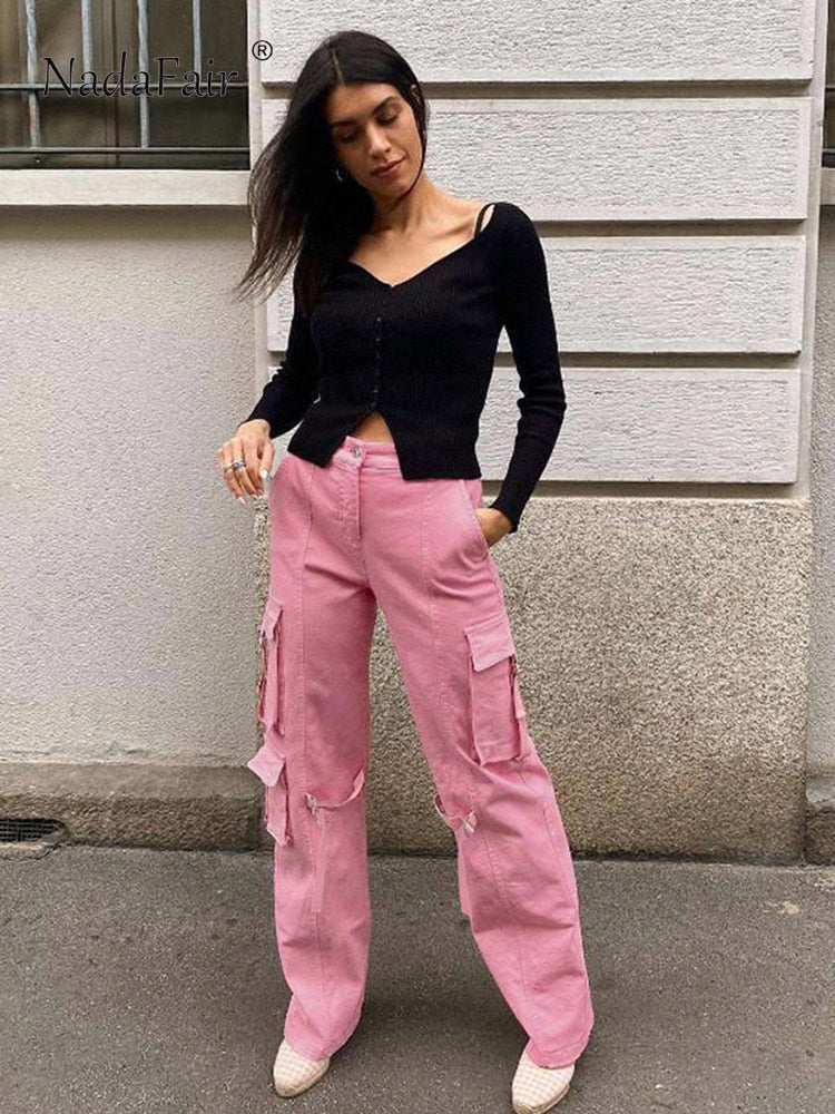 Prettyswomen Cargo Pants Women Y2K Streetwear Pink Summer Autumn Pockets Loose Casual High Waist Jeans Fashion 2022 Hip Hop Trousers