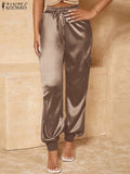 Prettyswomen Summer Women Trousers Casual Elastic Waist Solid Satin Long Pants Female Loose Homewear 2022 Fashion OL Pantalon Turnip