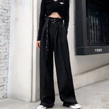 Thanksgiving Day Gifts Black Wide Leg Pants Suit Women Gothic Style Sashes High Waist Trousers 2022 Casual Mall Goth Cargo Pants Female Punk