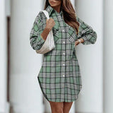 Black Friday Sales Fashion Plaid Printed Lapel Shirt Dress Women Long Sleeve Button Oversize Pocket Dress 2022 Spring Fall Casual Dresses For Women