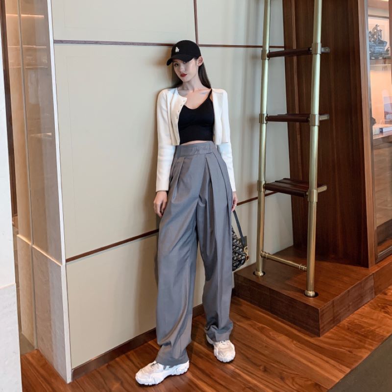 Thanksgiving Day Gifts Gray Causal Pantsuit For Women 2022 Baggy Straight High Waist Pants Solid Full Length Bottoms Black Wide Leg Trousers
