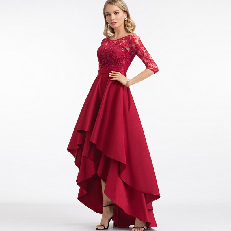 Graduation gifts  Celebrity Dresses Red Sexy Bodycon Lace Stitching Hollow Out Irregular Cascading Ruffles Robe De Soire De Mariage Ball Gown