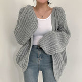 Black Friday Sales Vintage Harajuku Lantern Sleeve Women Cardigan Sweater Casual Korean Fall Streetwear Tops Coat Chic Lazy Wind Y2k Sweater