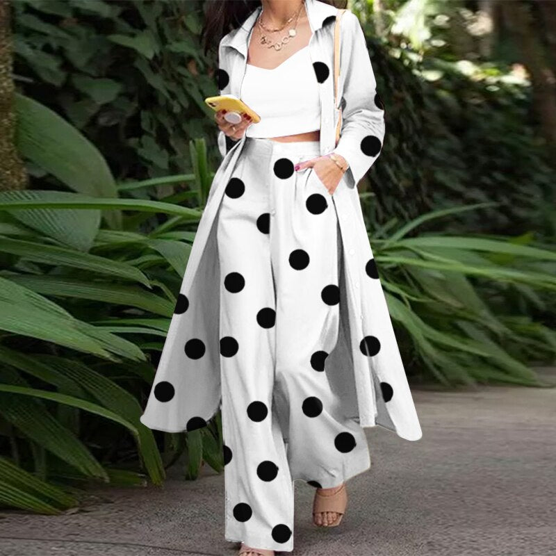 Prettyswomen Fashion Long Sleeve Shirt 2PCS Women Suits Summer Matching Sets Solid Loose Pant Sets Casual Wide Leg Trousers Oversized