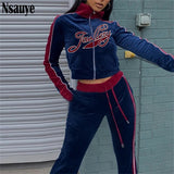 Prettyswomen 2022  Winter Tracksuit Jogging Women Letter Print Pantsuits Long Sleeve Tops And High Waist Trousers Urban Two Piece Set