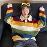 Thanksgiving Day Gifts 2022 New Autumn And Winter Rainbow Striped Ladies Elegant Stand Collar 3/4 Long Sleeve Jacket Office Ladies Casual Cute Pullover