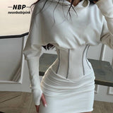 Prettyswomen Corset Hoodie Long Sleeve Dresses for Women Clothing Winter Outfits 2022 Sexy Casual Sporty Bodycon Dress N85-DZ31
