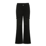 Mall Goth Y2K High Waist Black Denim Long Pants Grunge Punk Streetwear Full Length Distressed Ripped Jeans Women Fashion