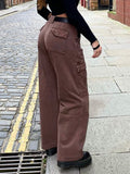 Prettyswomen Casual Brown Jeans Woman High Waisted Cargo Pants Women Pocket Fashion Straight Long Trousers Ladies Streetwear