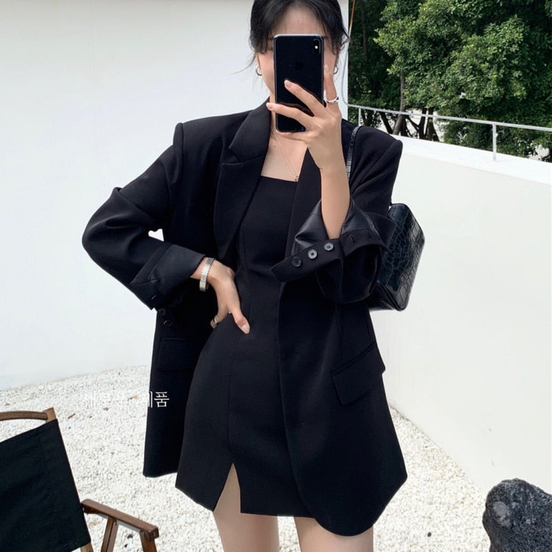 Prettyswomen Women Chic Single Breasted Blazer Basics Coat Female 2022 Elegant Candy Color Long Sleeve Ladies Outerwear Stylish Tops