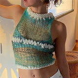 Prettyswomen Knitted Color Patchwork Tube Top Cropped Summer Beach Clubwear 2022 Sexy Women Sleeveless Hollow Out Tank Vest Street