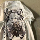 Prettyswomen Cute Harajuku anime cartoon print beautiful girl short-sleeved T-shirt womens 2022 new summer college style half-sleeved T-shirt