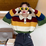 Thanksgiving Day Gifts 2022 New Autumn And Winter Rainbow Striped Ladies Elegant Stand Collar 3/4 Long Sleeve Jacket Office Ladies Casual Cute Pullover