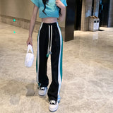 Prettyswomen Korean Style New Spring/Autumn Women Cotton Patchwork Full Length Pants Casual Loose Elastic Waist Cotton Straight Pants V516