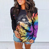 Prettyswomen Halloween Costume Tie-Dye Print Hoodie Women Letter Sweatshirt Harajuku Long Sleeve Top Halloween Fashion Streetwear Oversized Hoodies Pullovers