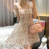 2022 Summer Elegant Floral Dress Women Lace Up Designer Backless Sexy Mini Dress French Retro High Waist Chic Party Sweet Dress