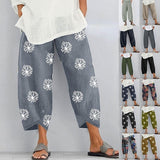 Thanksgiving Day Gifts Prettyswomen Women Harem Pants Vintage Cotton Linen Elastic Waist Wide Leg Trousers Female Casual Solid Pockets Loose Cropped Pants S-5XL