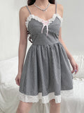 Lace Patchwork Checkerboard Plaid Dress Lolita Style Japanese Sleeveless Mini Dresses Kawaii Aesthetic Robe Y2K Outfit