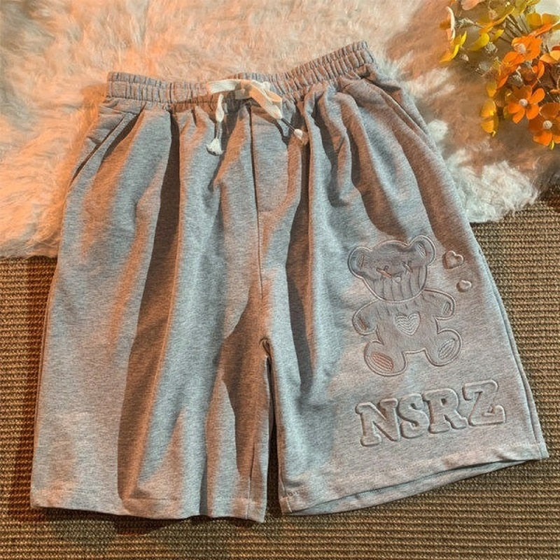 Prettyswomen Bear three-dimensional embroidery casual womens shorts summer 2022 new sweet and cute Japanese loose y2k shorts women high waist