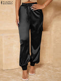 Prettyswomen Summer Women Trousers Casual Elastic Waist Solid Satin Long Pants Female Loose Homewear 2022 Fashion OL Pantalon Turnip