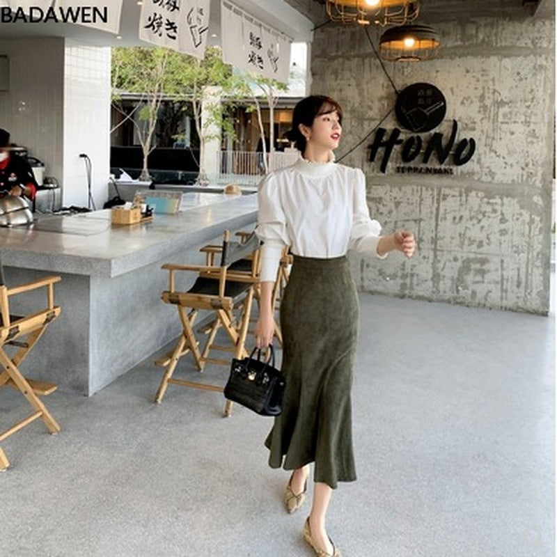 Graduation  2022 New Fashion Women Long Skirts Vintage Mermaid High Waist Solid Color Package Hip Slim Tight Fishtail Office Lady for Winter