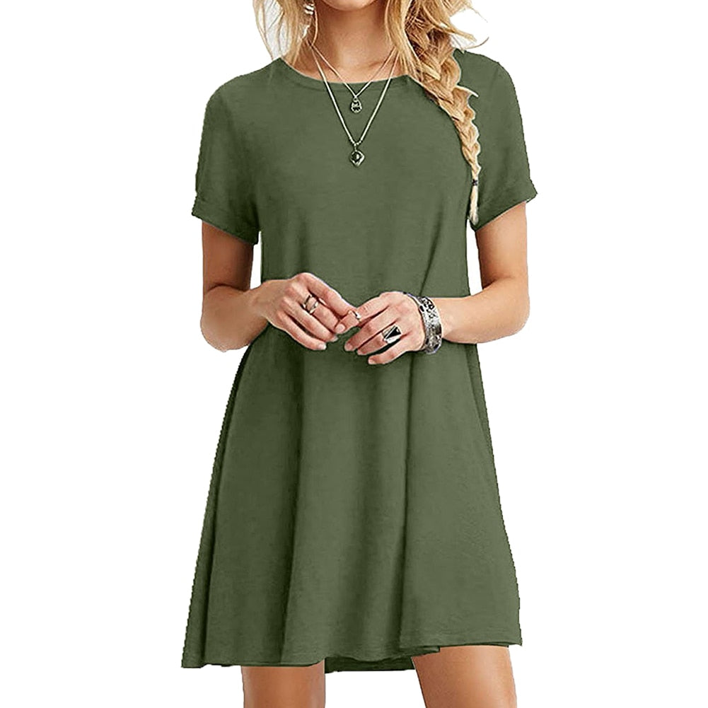 Prettyswomen 2022 Women Elegant Dress Buttons All Match  O Neck Loose Solid Color Dress For Daily Wear Pocket Casual Office Lady Work Dress