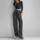 Thanksgiving Day Gifts Gray Wide Leg Women's Classic Suit Pants Vintage Palazzo Office Elegant Casual Balck Trousers Bandage High Wasit Pants