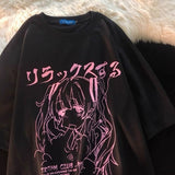 Prettyswomen Cute Harajuku anime cartoon print beautiful girl short-sleeved T-shirt womens 2022 new summer college style half-sleeved T-shirt