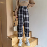 Black Friday Sales Fashion Warm Plush Pants Thick Plaid Women Winter Casual Loose Wide Leg Trousers Korean Streetwear Straight Student New