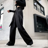 Thanksgiving Day Gifts Black Wide Leg Pants Suit Women Gothic Style Sashes High Waist Trousers 2022 Casual Mall Goth Cargo Pants Female Punk