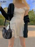Prettyswomen Fashion Elegant Bow White Female Mini Dress Summer Party Birthday Festival Cute Sexy French Romantic Silk Dress Women