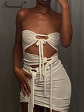 Prettyswomen 2022  Tie Up Wrap Chest Cut Out Mini Dresses For Women White Midnight Clubwear Outfits Bodycon Summer Party Dress Fashion Hot